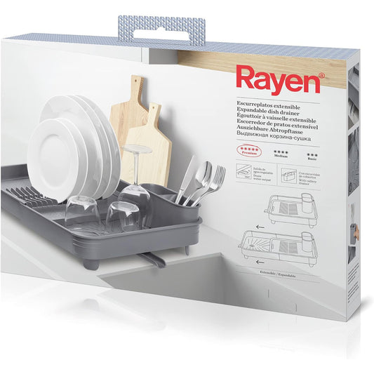Rayen Grey Extendable Dish Drainer with Adjustable Nozzle, 36x51 cm