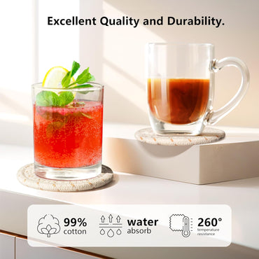 Absorbent Cotton Woven Boho Coasters Set of 8 with Holder for Drinks