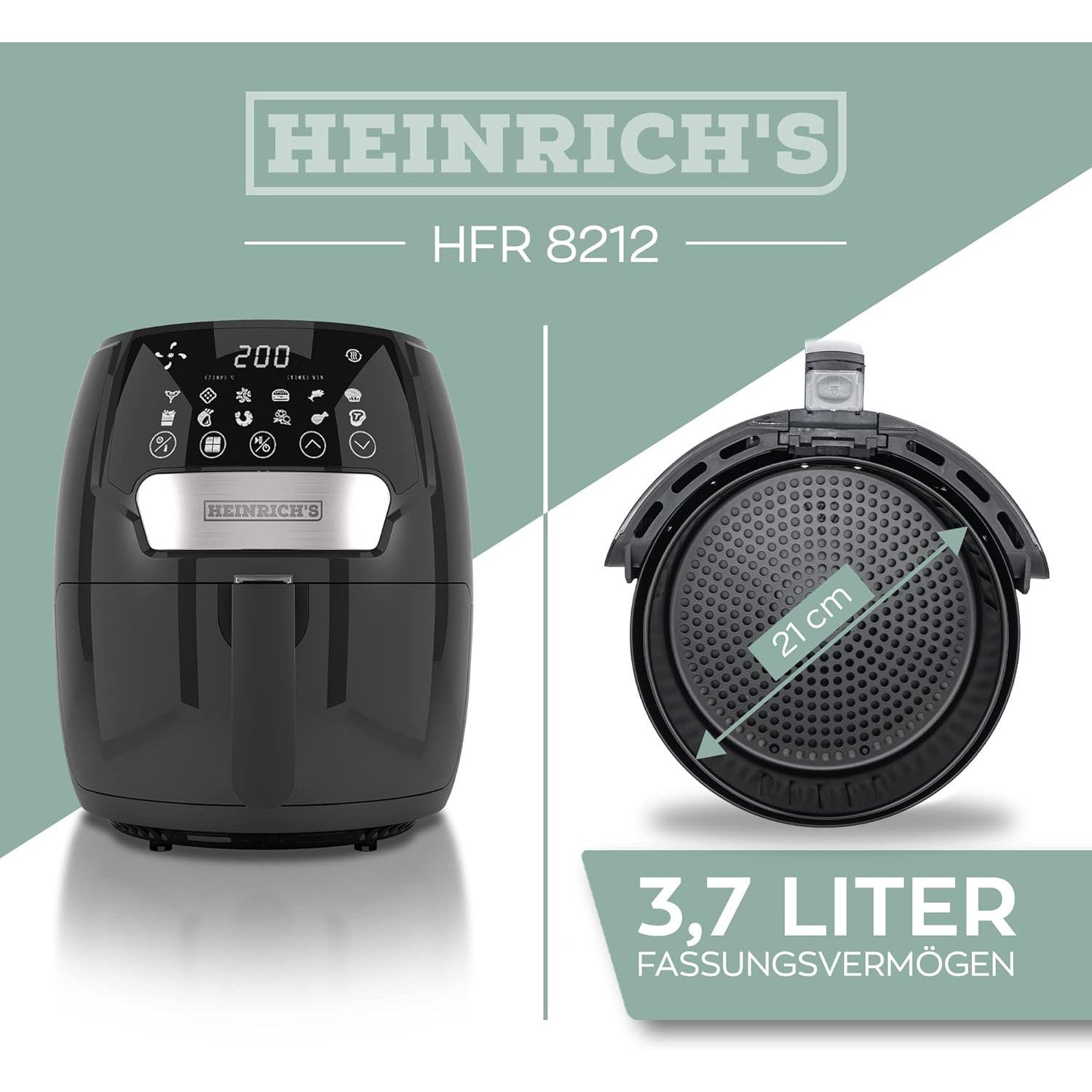 Heinrichs Digital LED Hot Air Fryer: Healthier Frying, Baking, Roasting, Grilling