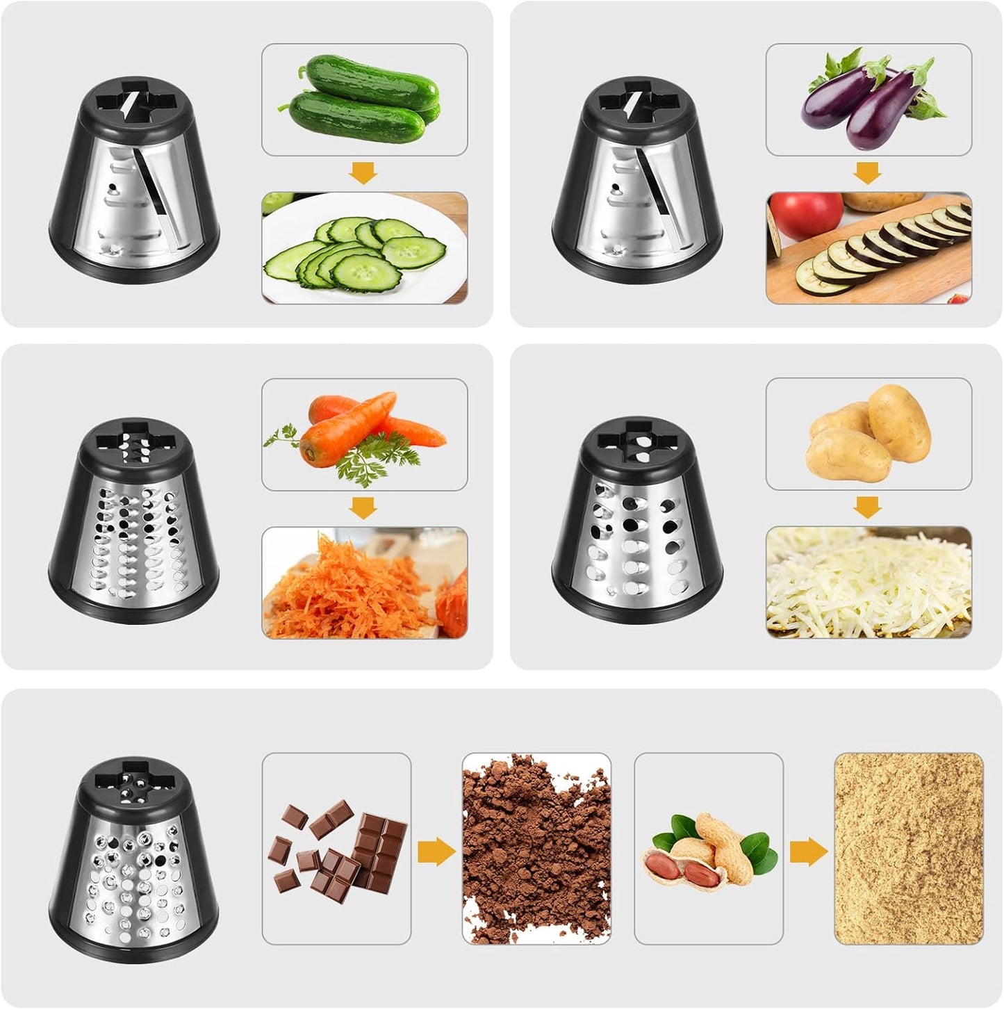 250W Professional Electric Cheese Grater with 5 Interchangeable Cones