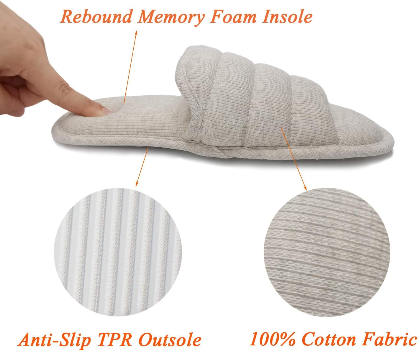 Ofoot Women's Cotton Memory Foam Non‑Slip House Slippers