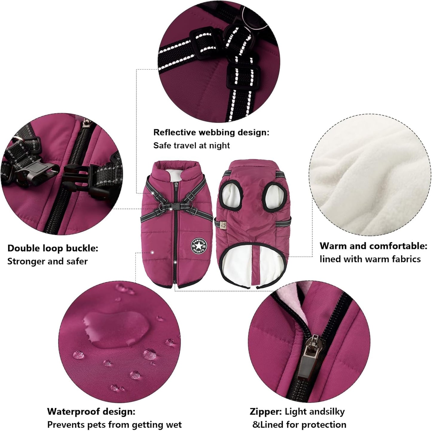 Aiboria Windproof Dog Jacket: Warm Fleece Vest with Harness
