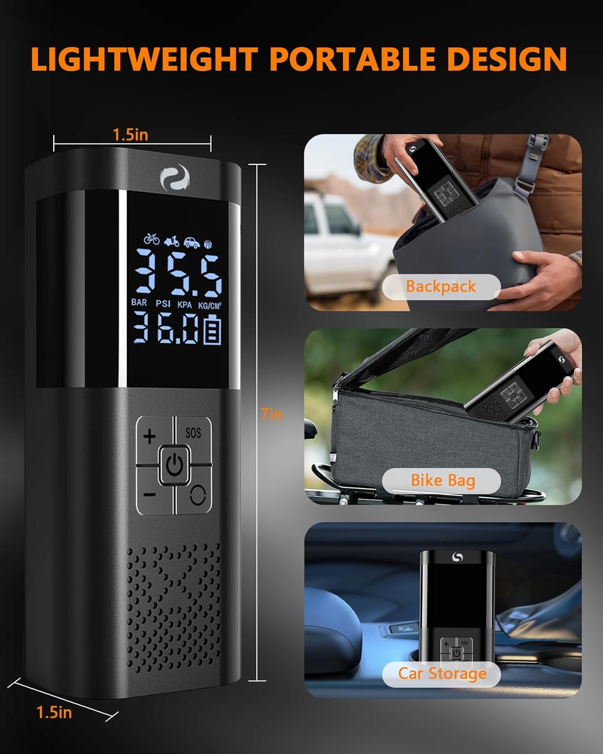 SERVOMASTER Portable Electric Air Pump: 150 PSI Cordless Tire Inflator with LED Light