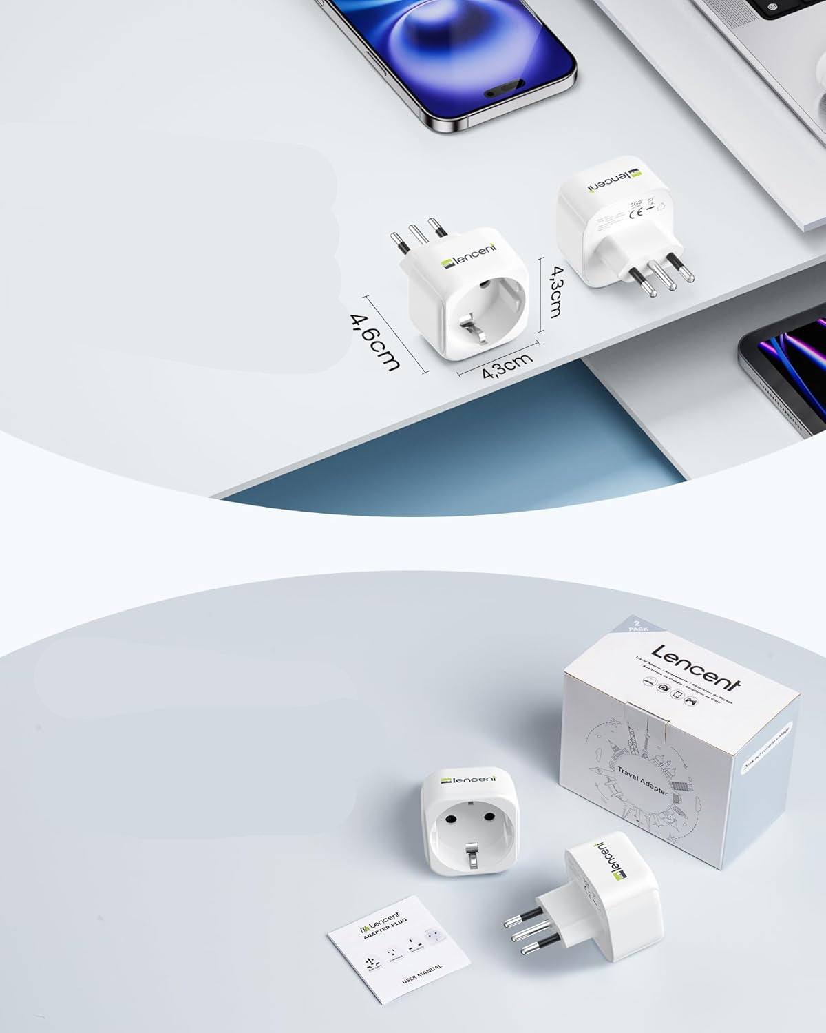 LENCENT 2-Pack Type L Travel Adapter for Italy & Uruguay