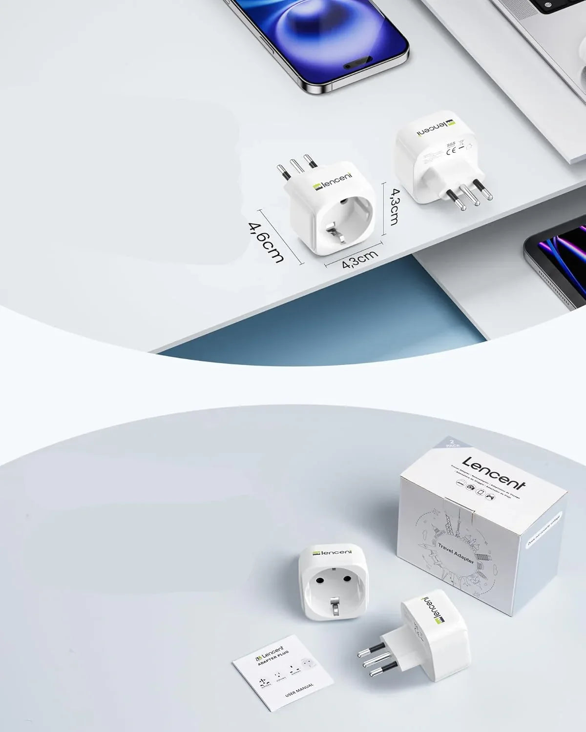 LENCENT 2-Pack Type L Travel Adapter for Italy & Uruguay - Gomix Brands Outlet