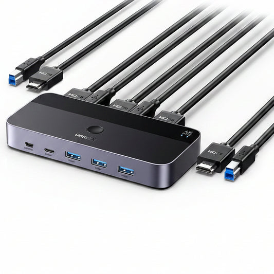 UGREEN Aluminum KVM Switch 2 PC 1 Monitor 4K@60Hz USB 3.0 with Desktop Controller Black