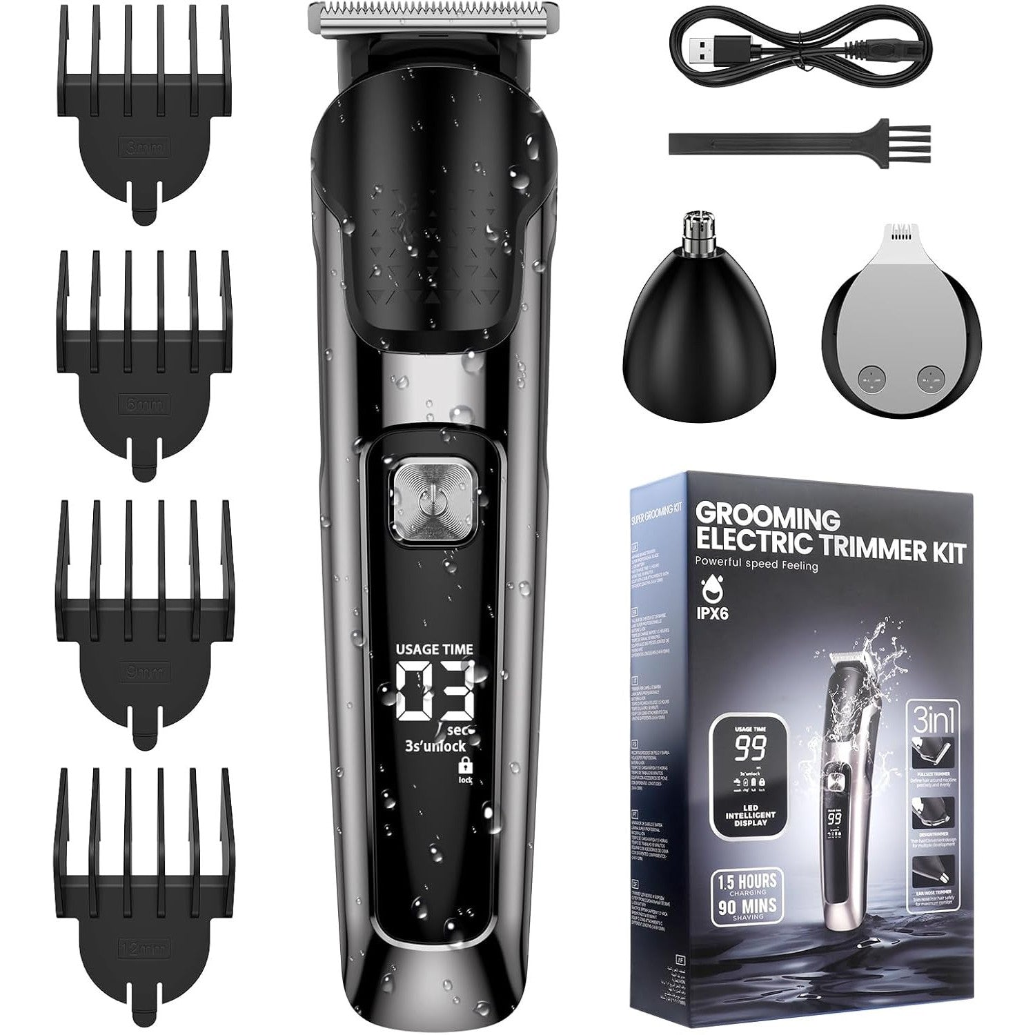 Professional Wet-Dry Beard & Hair Trimmer with 8 Rotating Heads