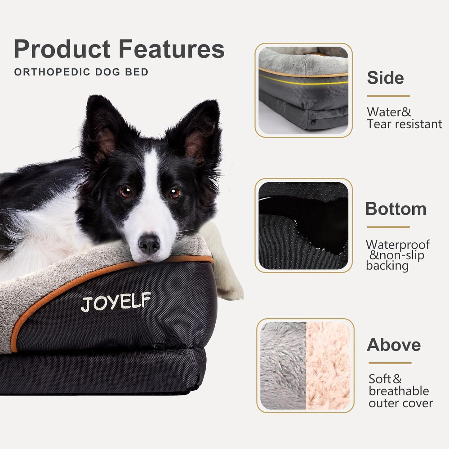 JOYELF X-Large Orthopedic Memory Foam Dog Bed with Washable Cover