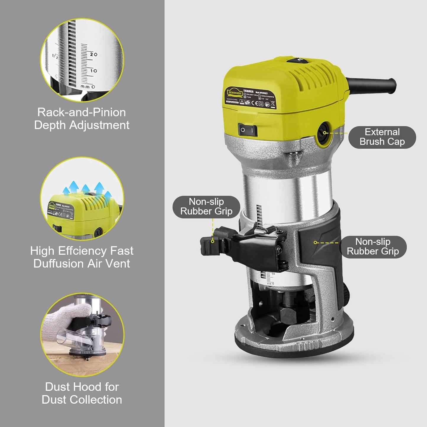 DEWINNER 710W Electric Flush Router with 6 Variable Speeds Professional