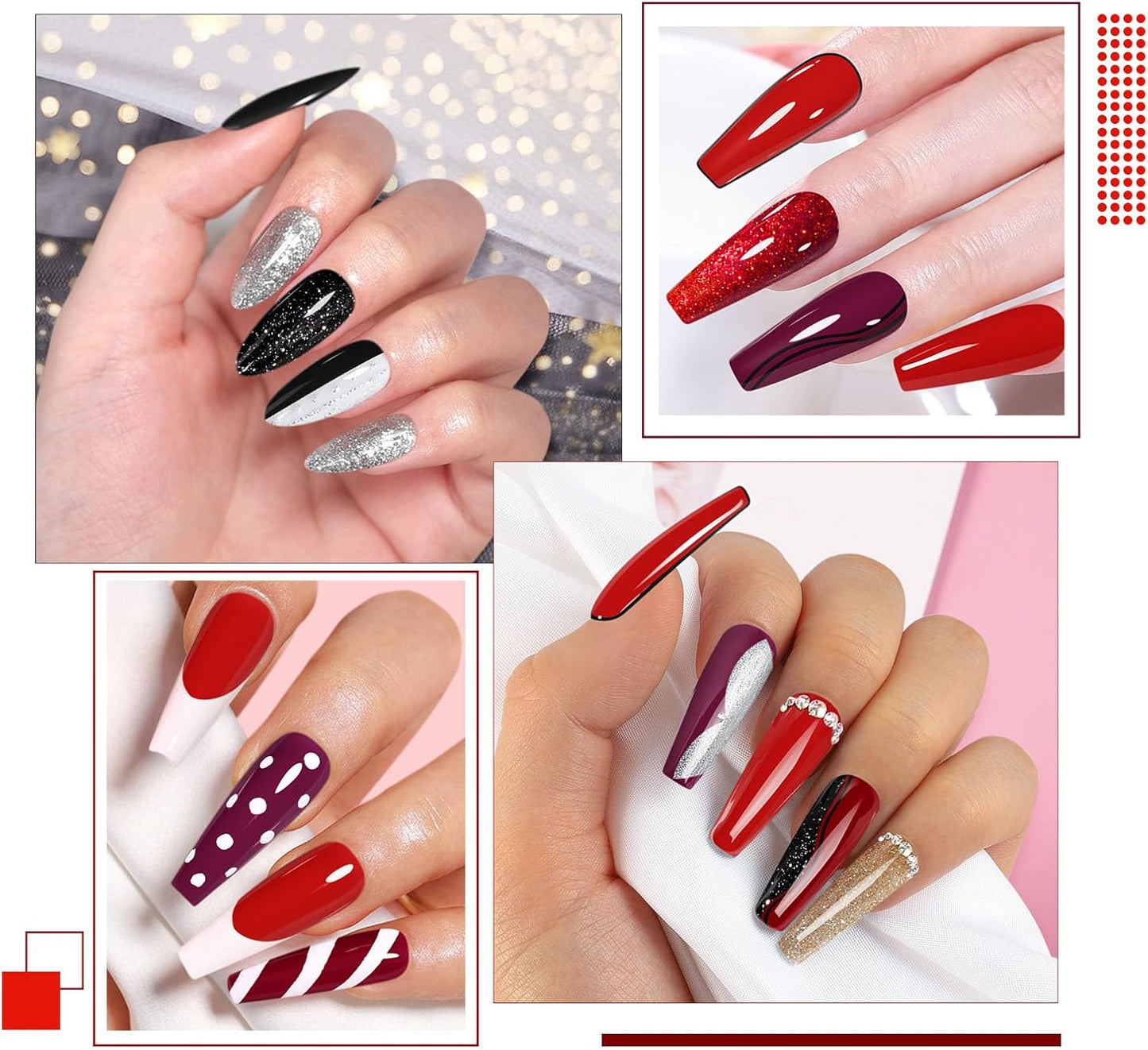 INPING 10-Color Red Black Glitter UV Gel Nail Polish Set