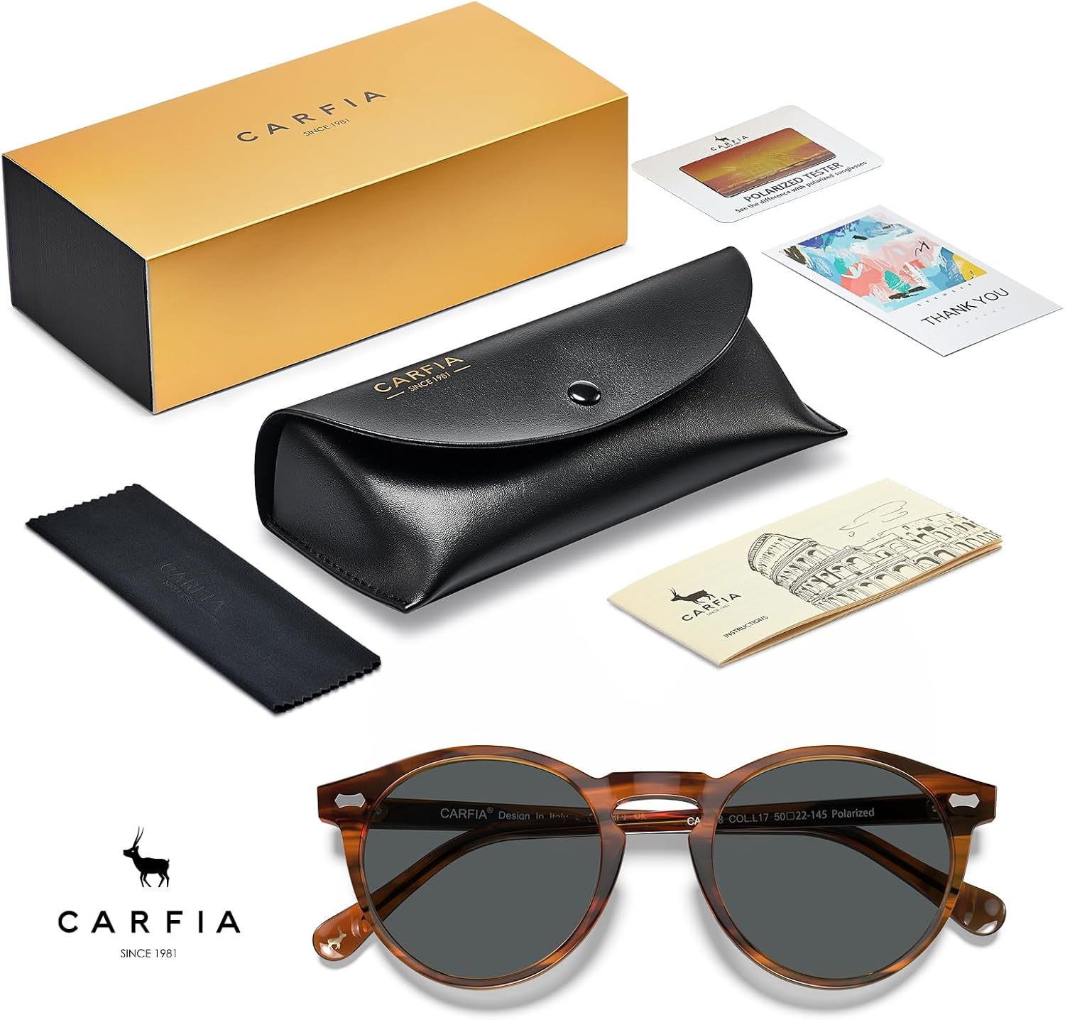 CARFIA Men's Polarized Retro Round Acetate Sunglasses UV400
