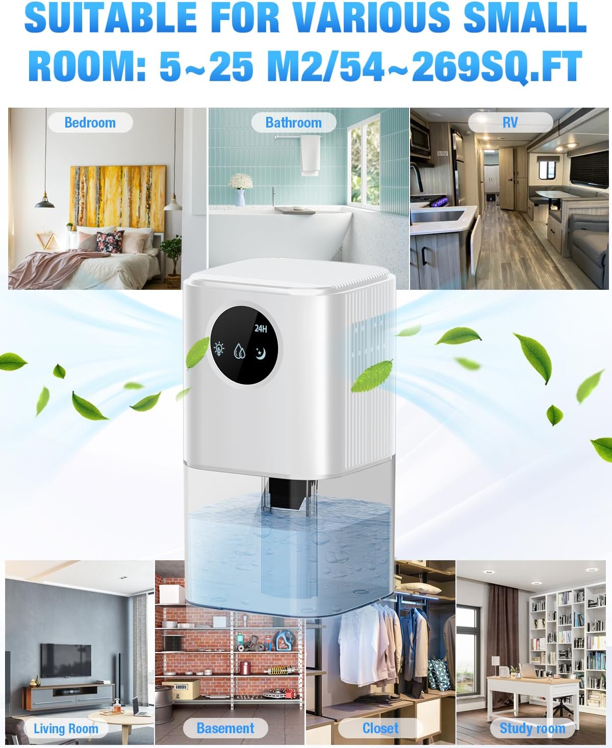 Homtronics B221 Mini Dehumidifier 1700ml 22.5W
