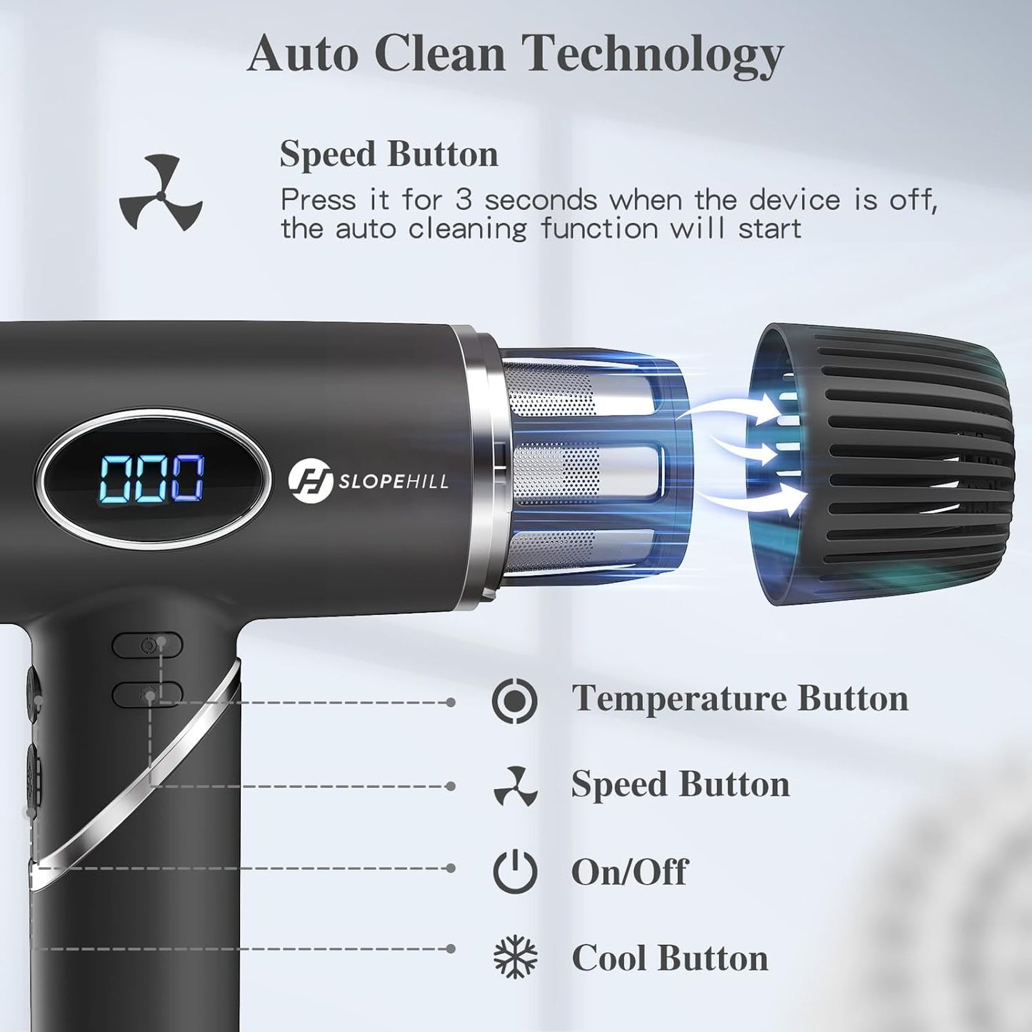 slopehill 2000W Ion Hair Dryer - Foldable with Magnetic Attachments