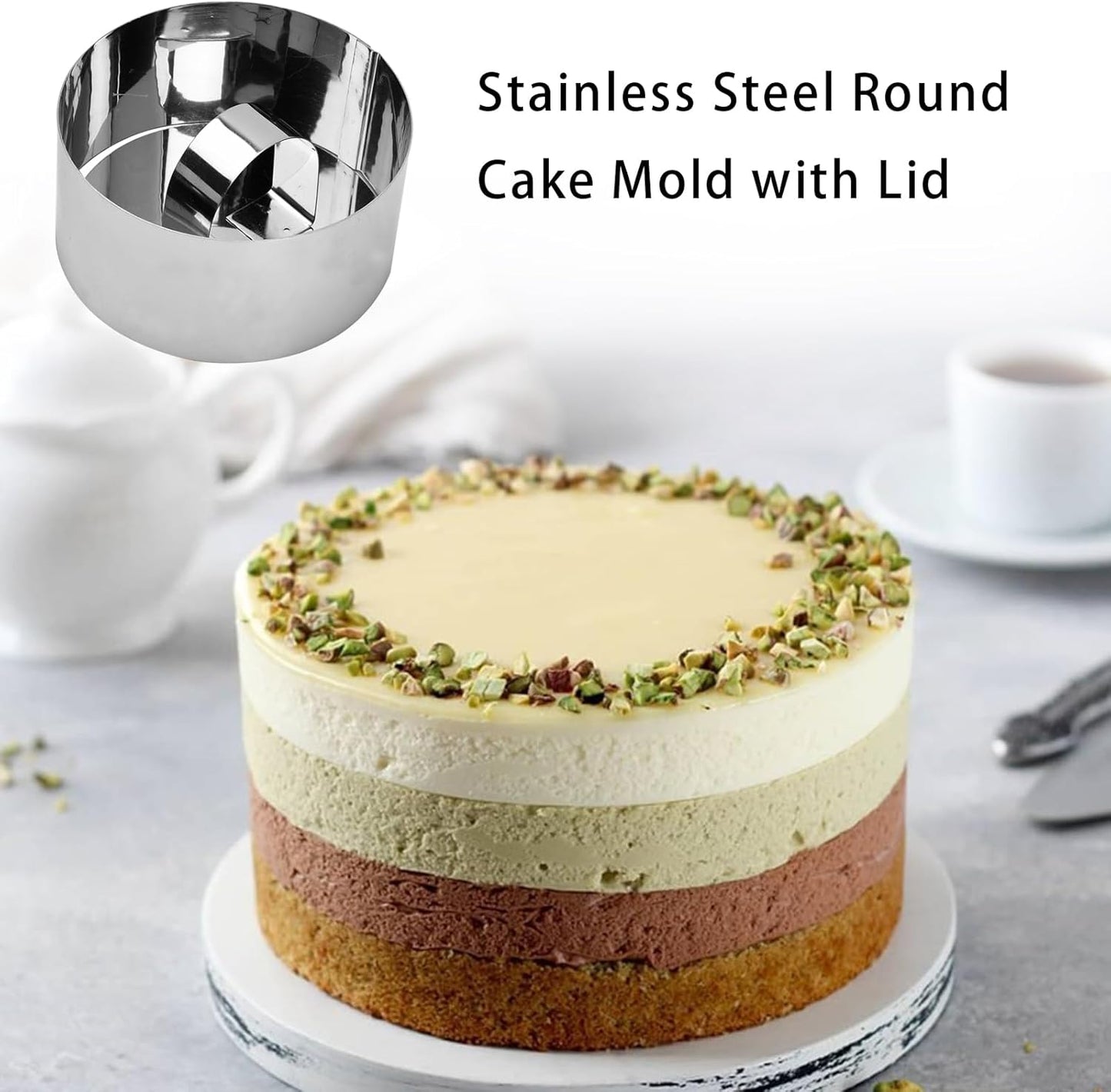 Stainless Steel Round Mousse Ring Set with Pusher - 4 Pack