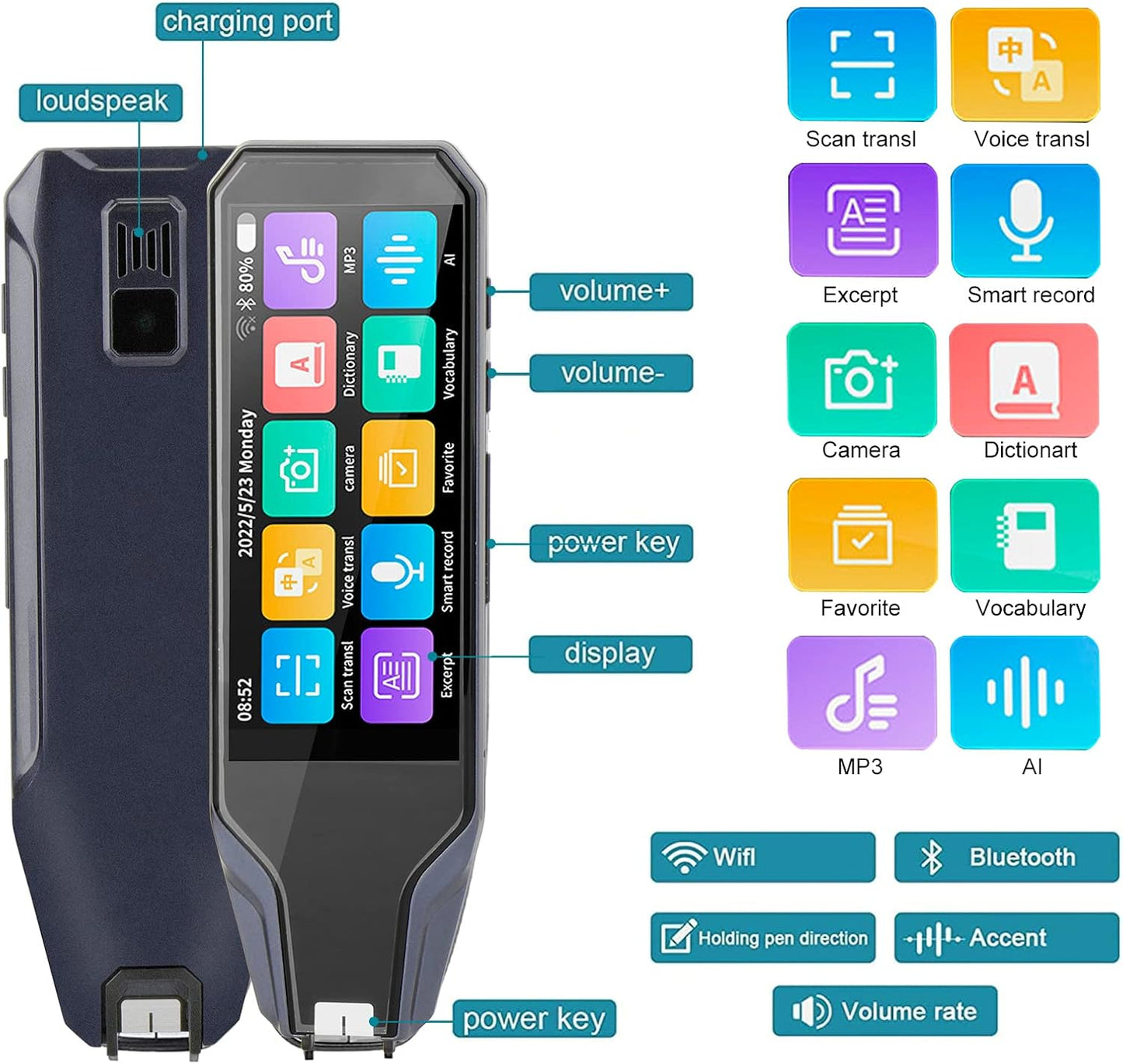 Lieberwell Multilingual Translation Pen with 5MP Camera and 4-Inch Touchscreen