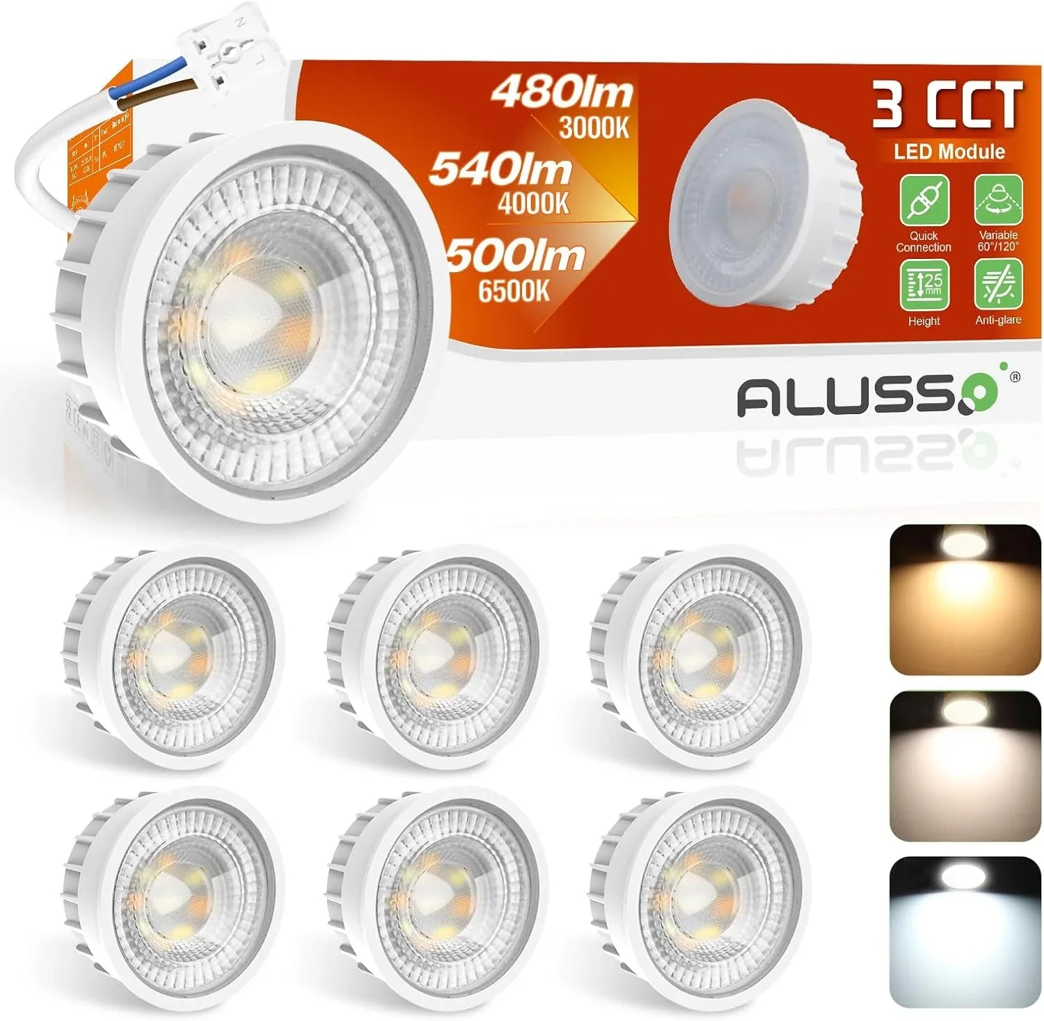 ALUSSO 6W LED Module for Recessed Spotlights - Dimmable, IP44 Waterproof - Gomix Brands Outlet