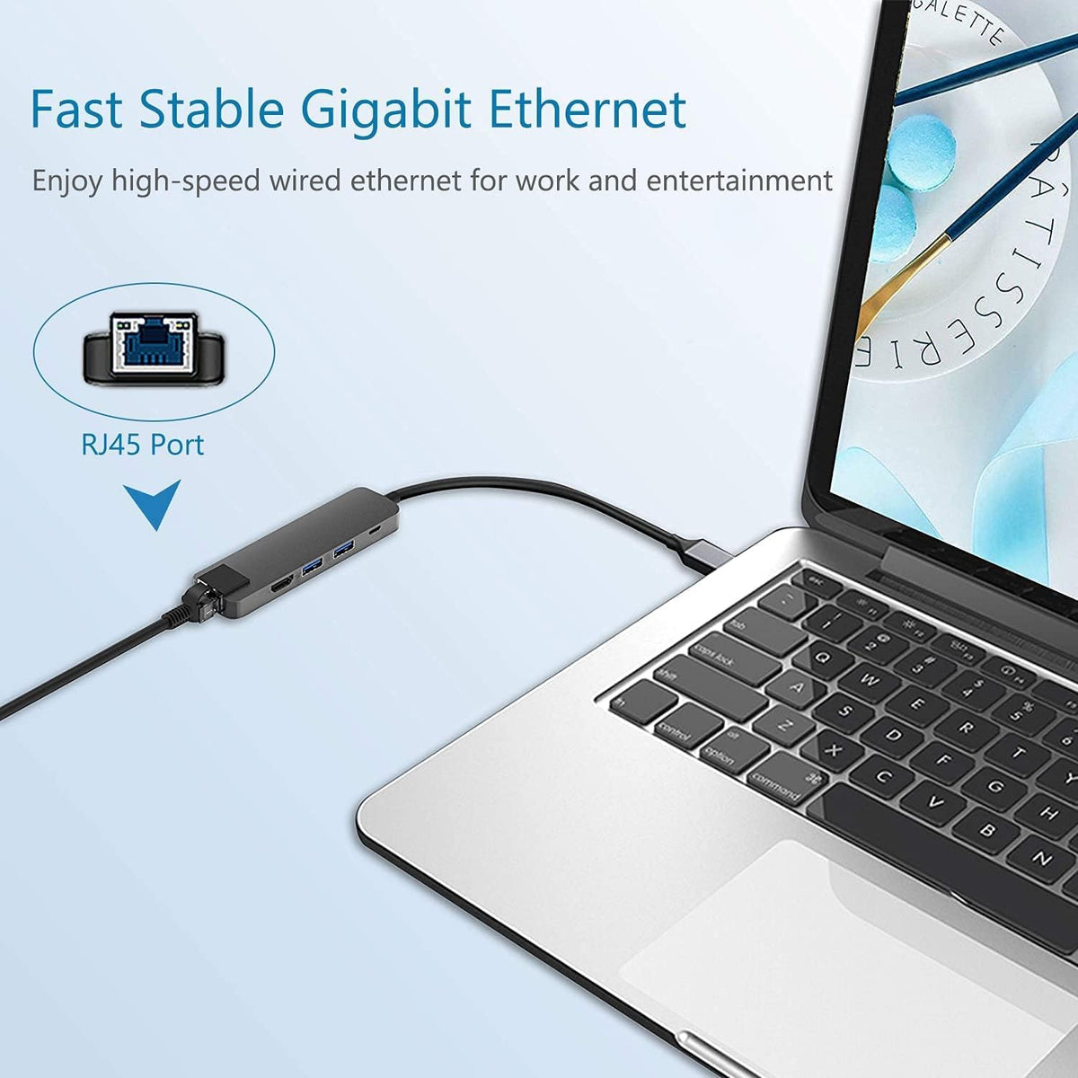 5-in-1 USB-C Docking Station, USB C to Ethernet HDMI USB Adapter