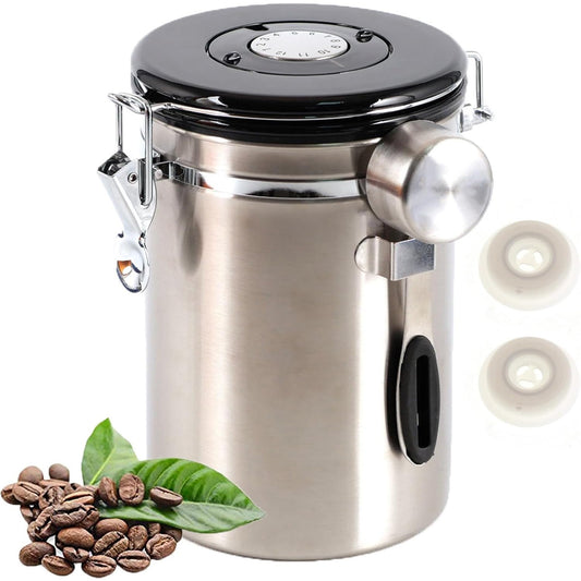 SUEIANNMN 1.8L Airtight Stainless Steel Coffee Canister with Freshness Tracker