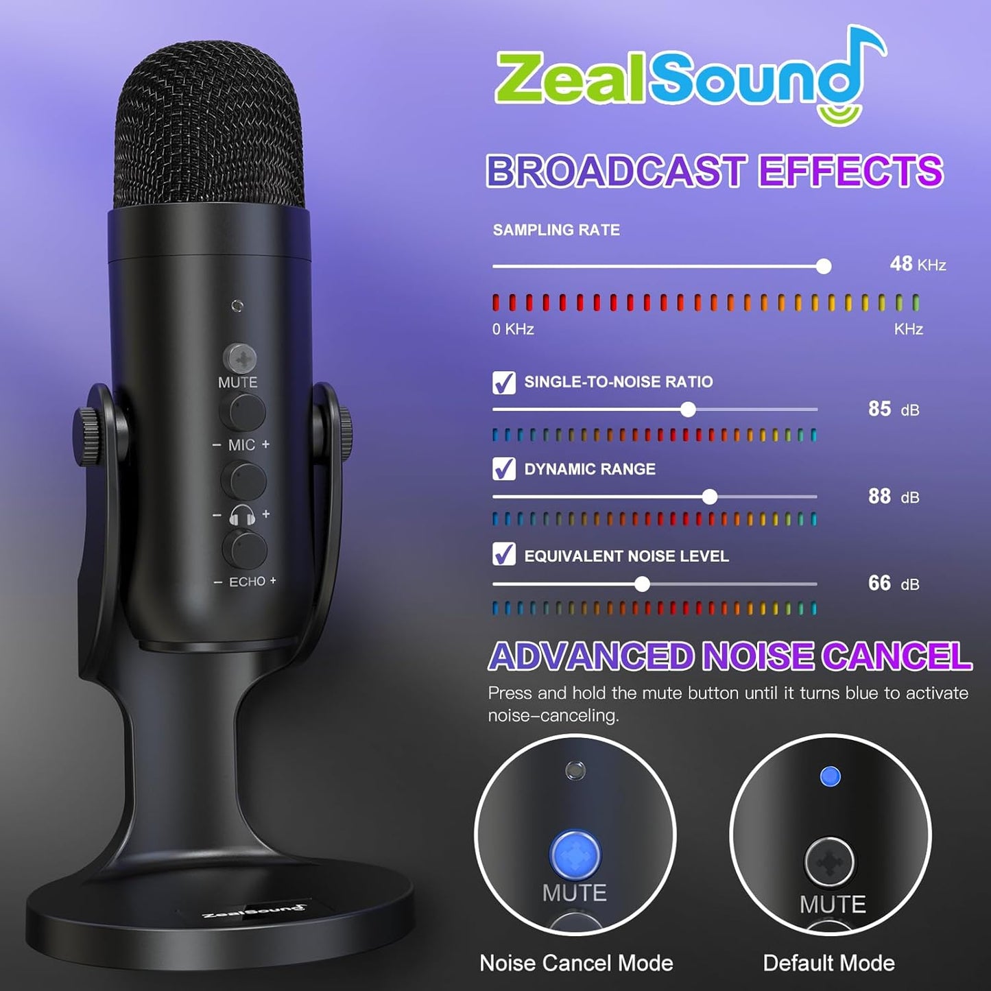 ZealSound K66 USB Condenser Microphone with Adjustable Gain, 360° Rotatable