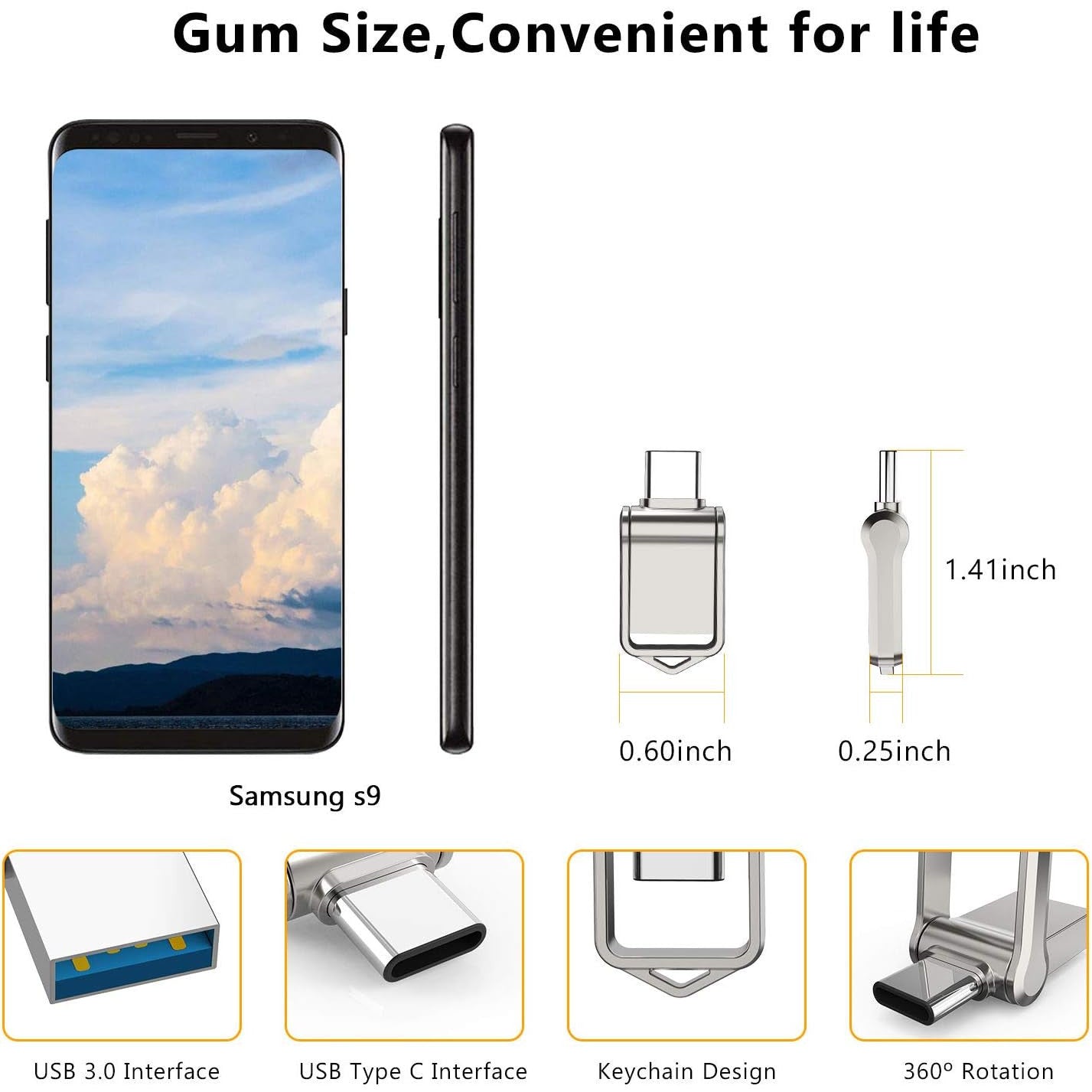 KOOTION 128GB Waterproof USB‑C Flash Drive with Keyring for Android