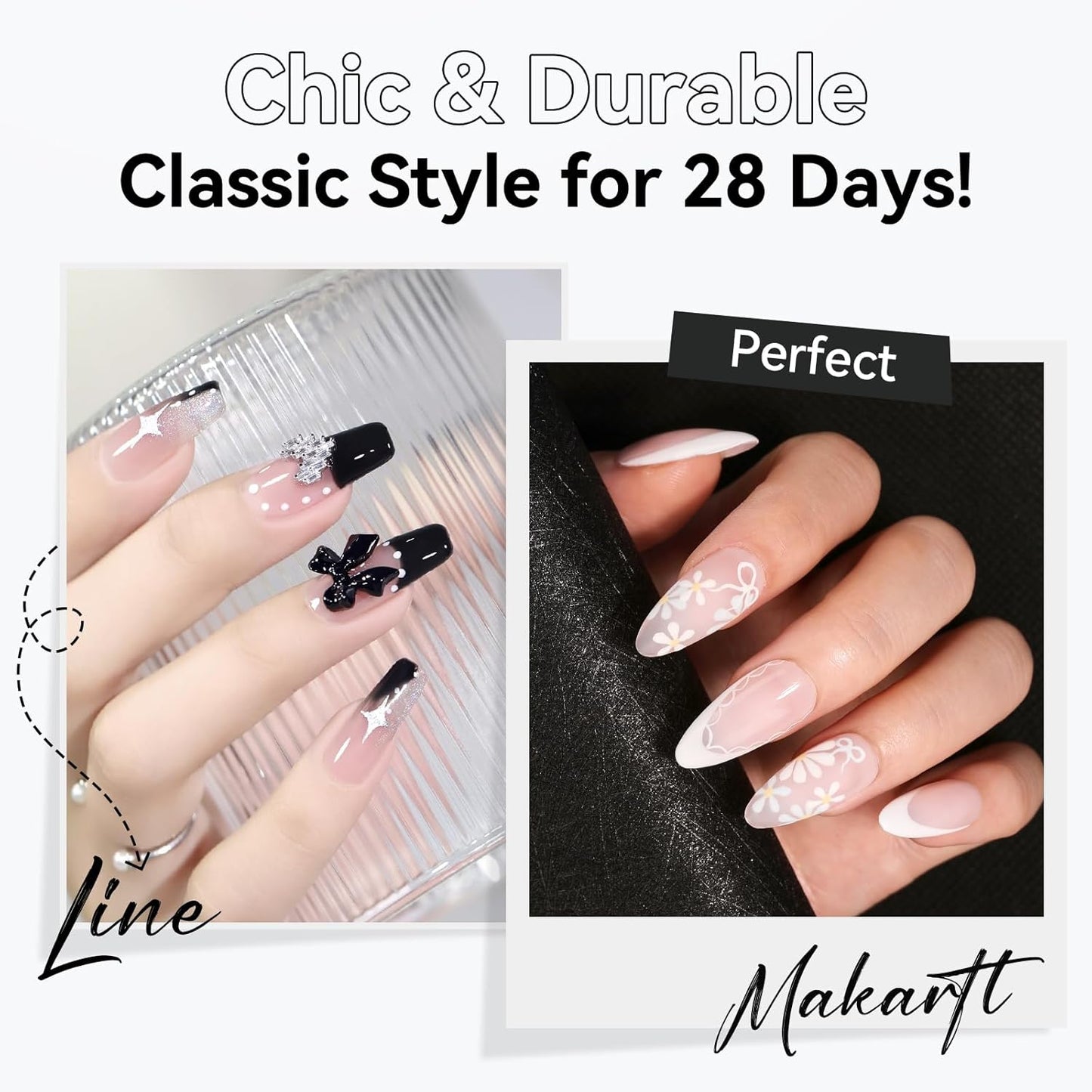 Makartt Pro Gel Nail Liner Set: White & Black, Precision Brush