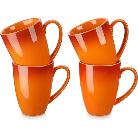 LOVECASA 4-Piece 550ml Orange Porcelain Mug Set – Large Capacity, Microwave & Dishwasher Safe
