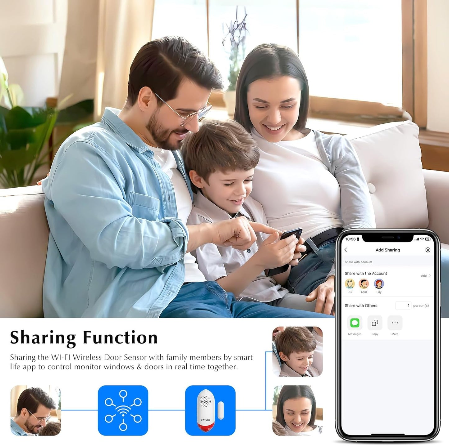 eMylo 120dB WiFi Door Alarm Sensor with Light, Smart Home Security