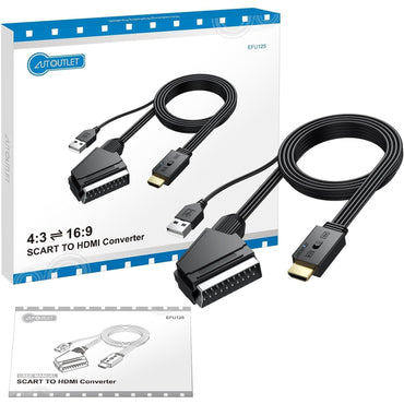 AUTOUTLET 150cm Black Scart to HDMI Adapter Cable for DVD/VCR