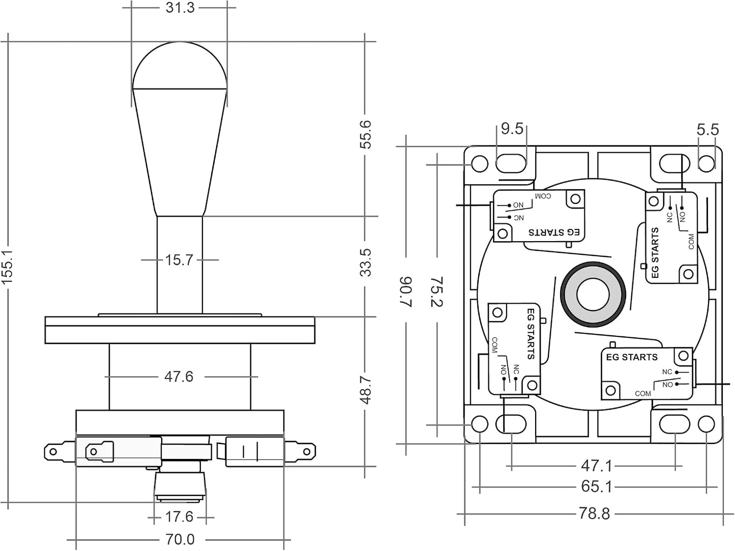 EG STARTS American Style Arcade Competition 2-Pin Joystick 8-Way Operation PC Compatible