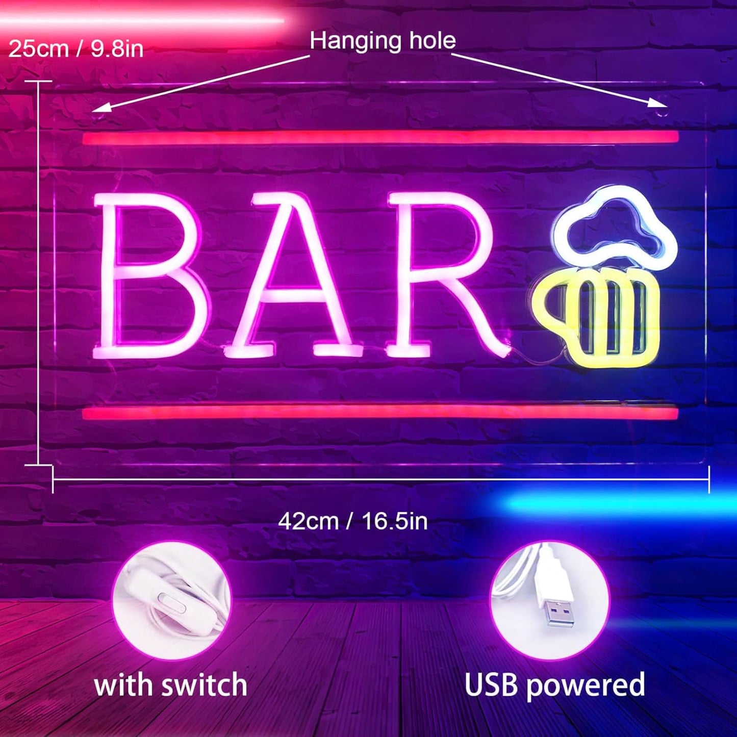 Pink USB Neon Light Sign for Home Bar Wall Decor