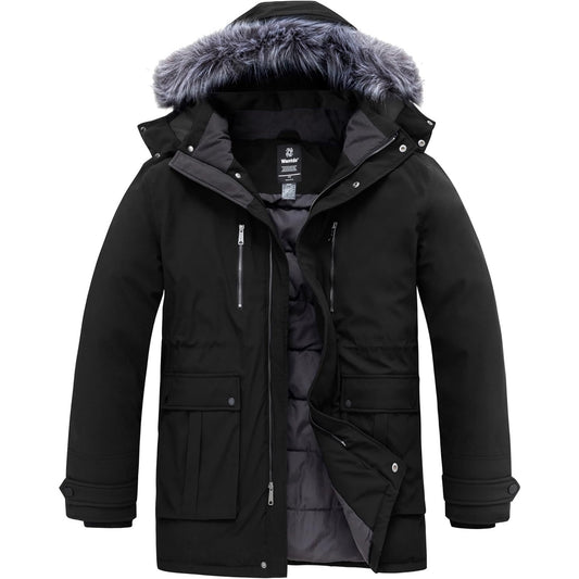 Wantdo Men's Big & Tall Winter Puffer Coat – Waterproof, Removable Hood, Long Parka
