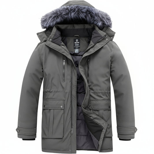 Wantdo Men's Big & Tall Winter Puffer Coat – Waterproof, Removable Hood, Long Parka