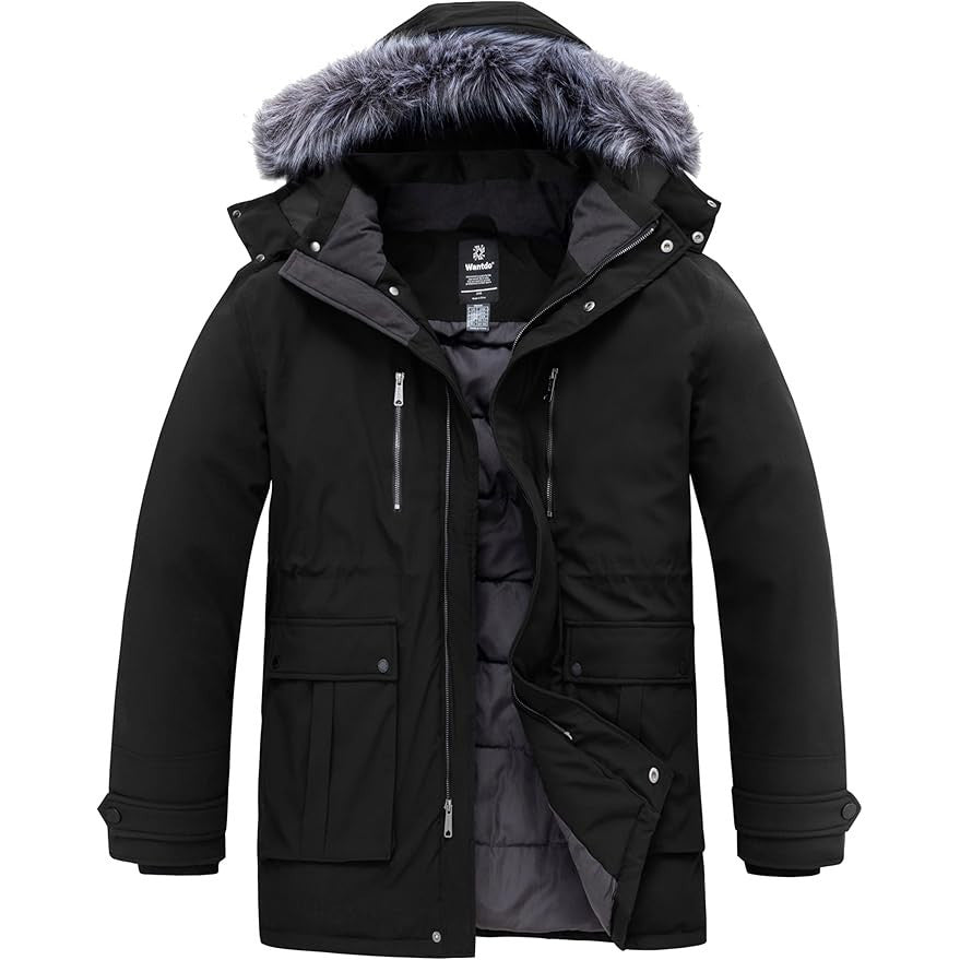 Wantdo Men's Big & Tall Winter Puffer Coat – Waterproof, Removable Hood, Long Parka