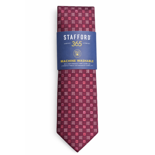 Stafford Men's Burgundy Tie with Geometric Pattern