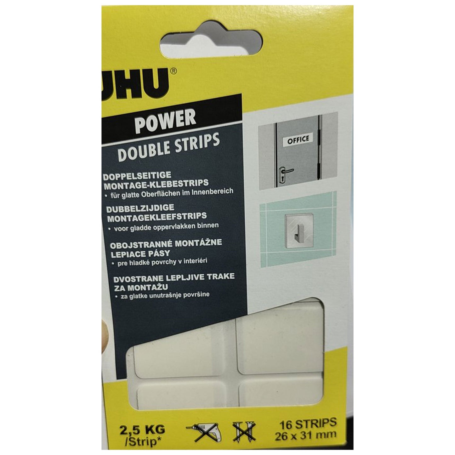 Uhu Double-Sided Mounting Strips 16-Piece 2.6x3.1 cm
