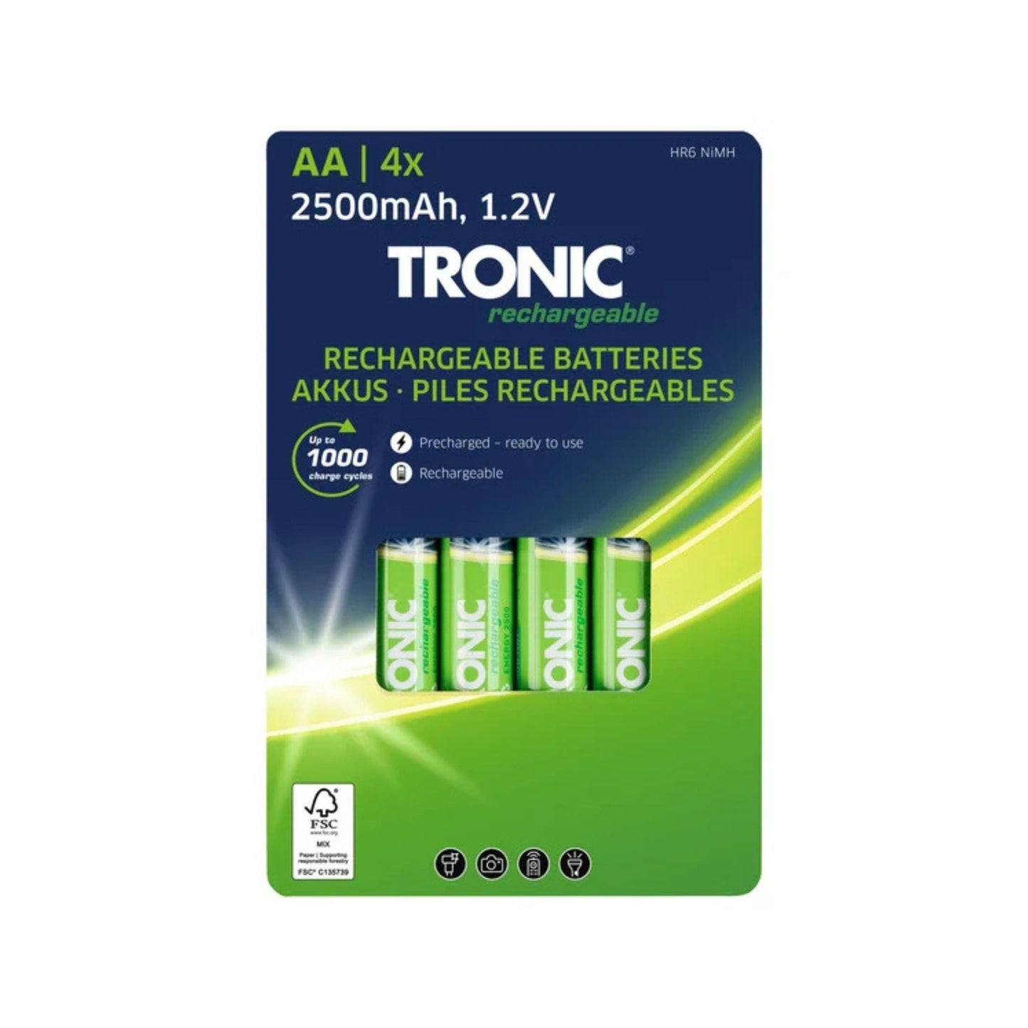 Tronic Rechargeable Batteries AA Mignon NiMH 2500 mAh 4-Pack