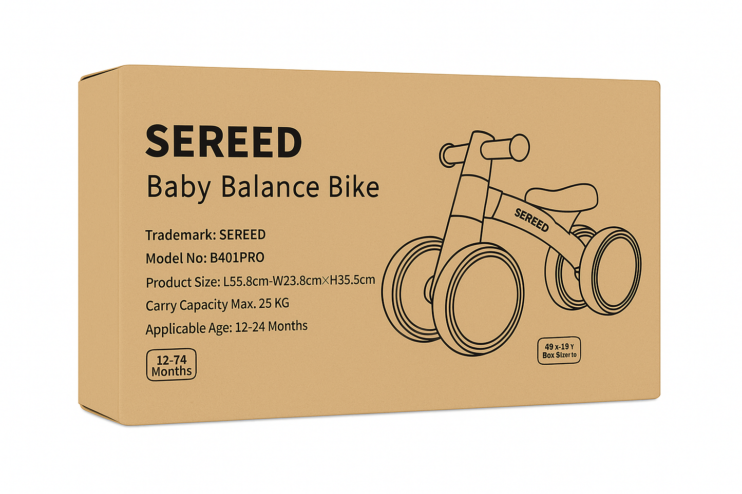 SEREED Baby Balance Bike 4-Wheel Toddler Ride-On