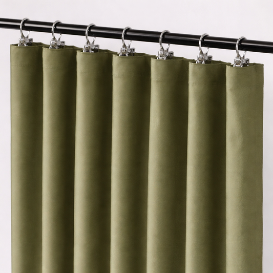 Furlinic Green / Olive 12-Hook Shower Curtain – Waterproof, Washable