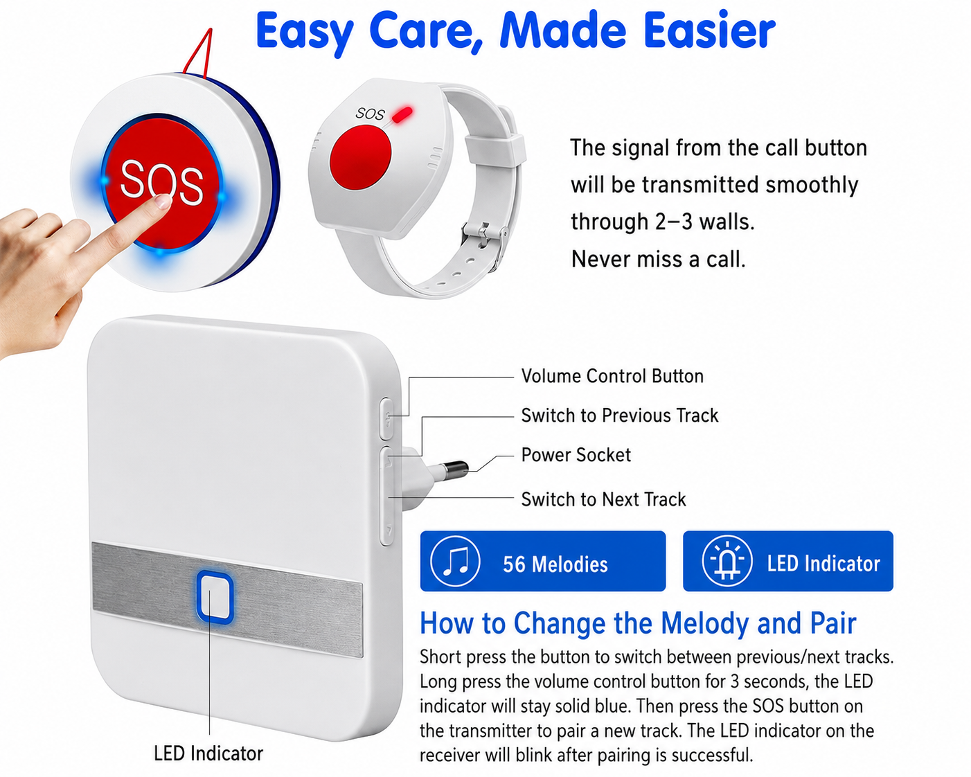 Aufachieve Wireless Senior Person Emergency Alarm Bracelet System