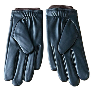Men's Black Leather-Look Fleece-Lined Winter Gloves - Size Large, Warm & Stylish