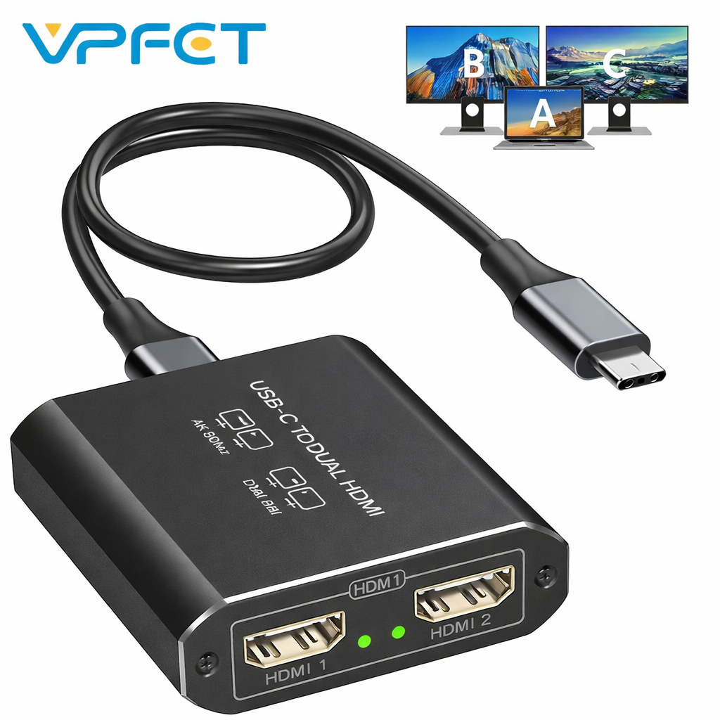 USB‑C Dual HDMI 4K Splitter Adapter – Black