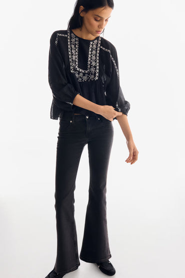 H&M Women's Black Low Waist Flare Jeans - Comfortable Stretch Denim