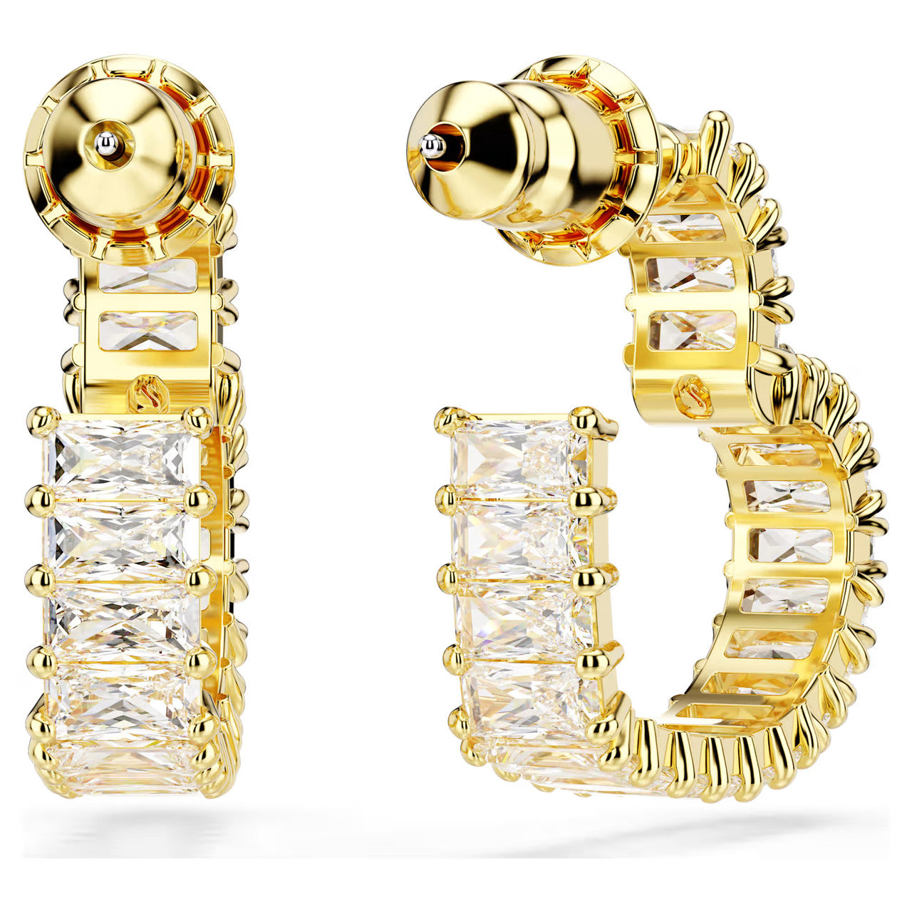 Elegant Swarovski Matrix Small Heart Hoop Earrings, Baguette White Gold-Tone Plated