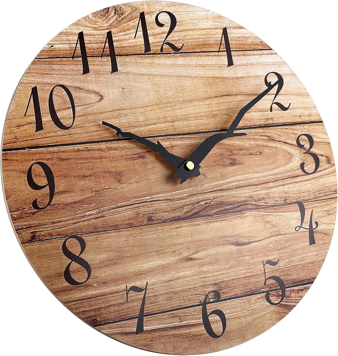 Plumeet 12'' Frameless Wooden Wall Clock Silent Quartz Brown