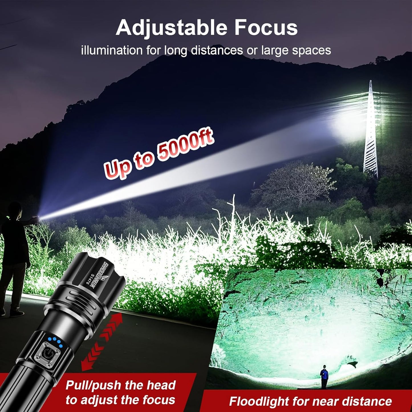 Shadowhawk 10000 Lumen XHP70.2 LED USB Rechargeable Tactical Flashlight