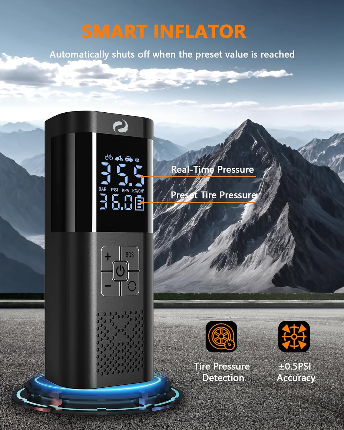 SERVOMASTER Portable Electric Air Pump: 150 PSI Cordless Tire Inflator with LED Light