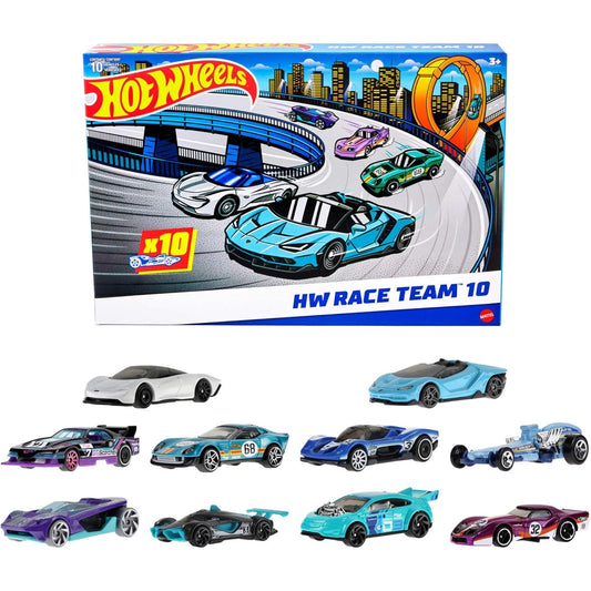 Hot Wheels 10-Pack Race Car Set – 1:64 Scale Collectible Vehicles