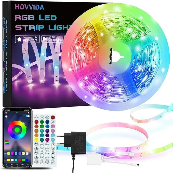 HOVVIDA 5m RGB LED Strip with App, Remote, Music Sync - Gomix Brands Outlet