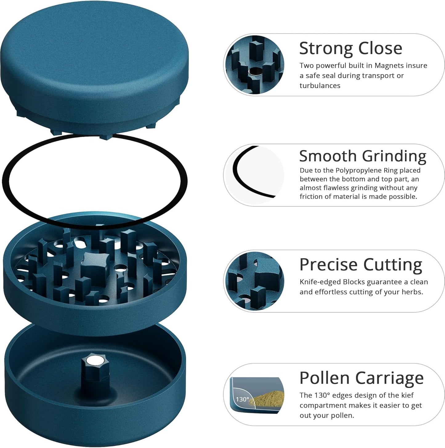 JCASE Green Ceramic Herb Grinder 62mm Non-Stick 3-Piece Set