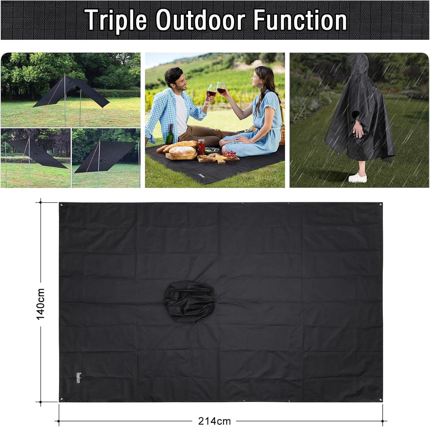 Azeekoom 3-in-1 Waterproof Rain Poncho, Tent, and Blanket